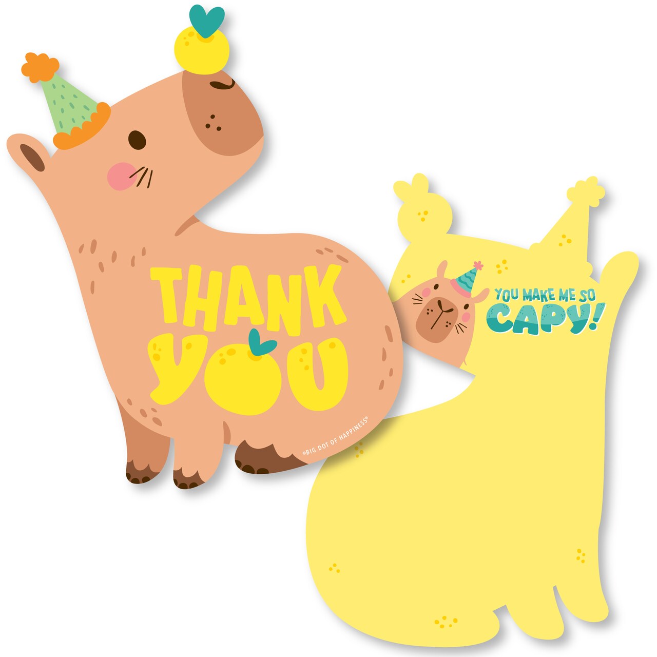 Big Dot of Happiness Capy Birthday - Shaped Thank You Cards - Capybara Party Thank You Note Cards with Envelopes - Set of 12